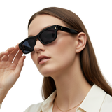 Black Oval Sunglasses with Gold Detail