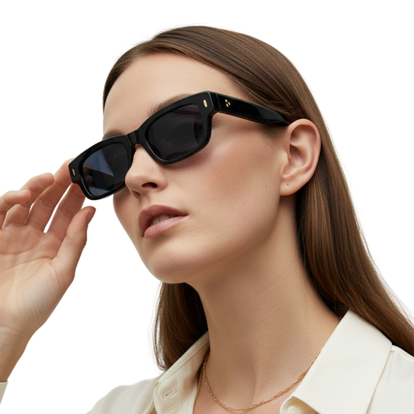 Black Oval Sunglasses with Gold Detail