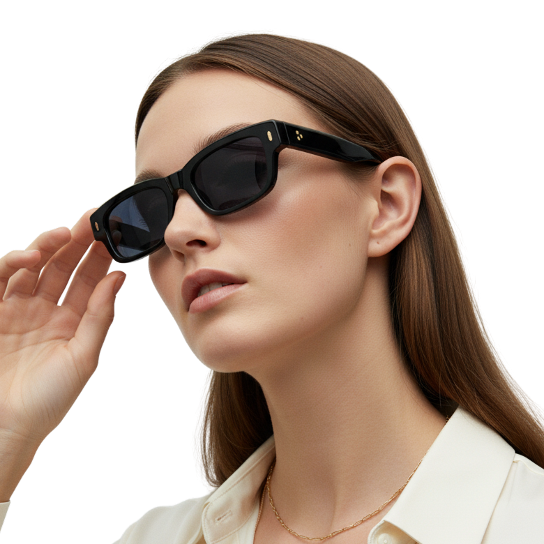 Black Oval Sunglasses with Gold Detail