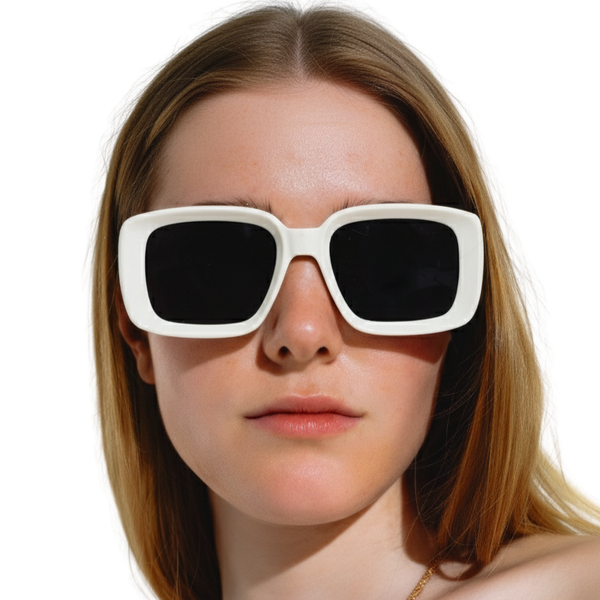 Oversized White Rectangular Sunglasses