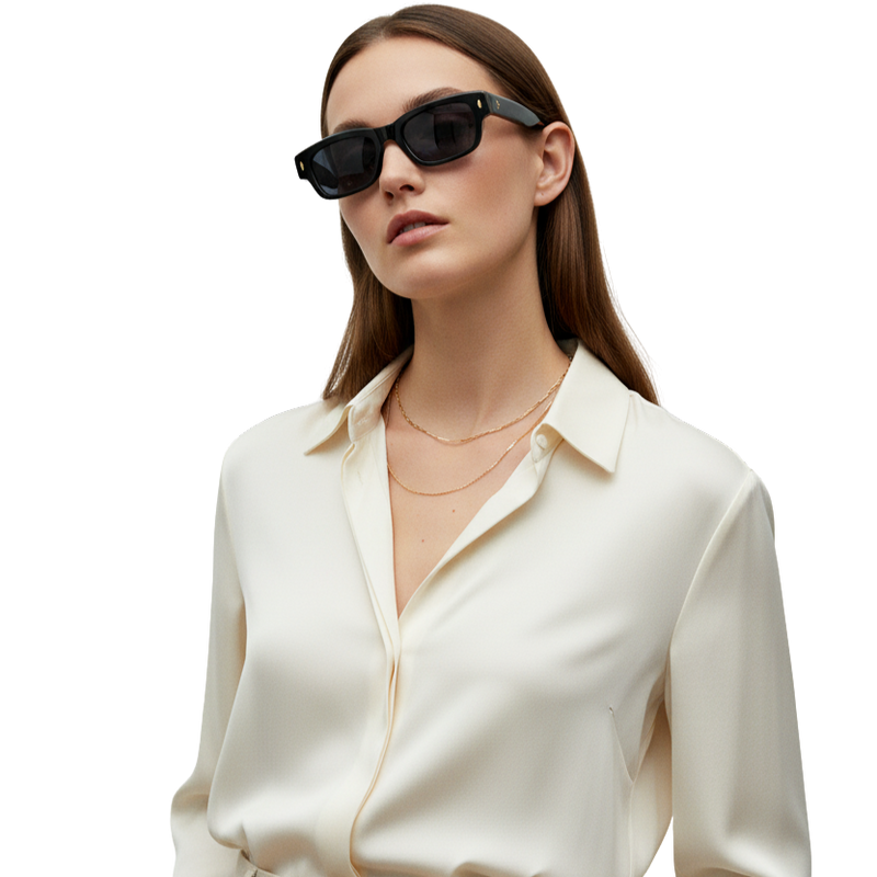 Black Oval Sunglasses with Gold Detail