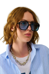 Blue Lens Sunglasses – Black Frames