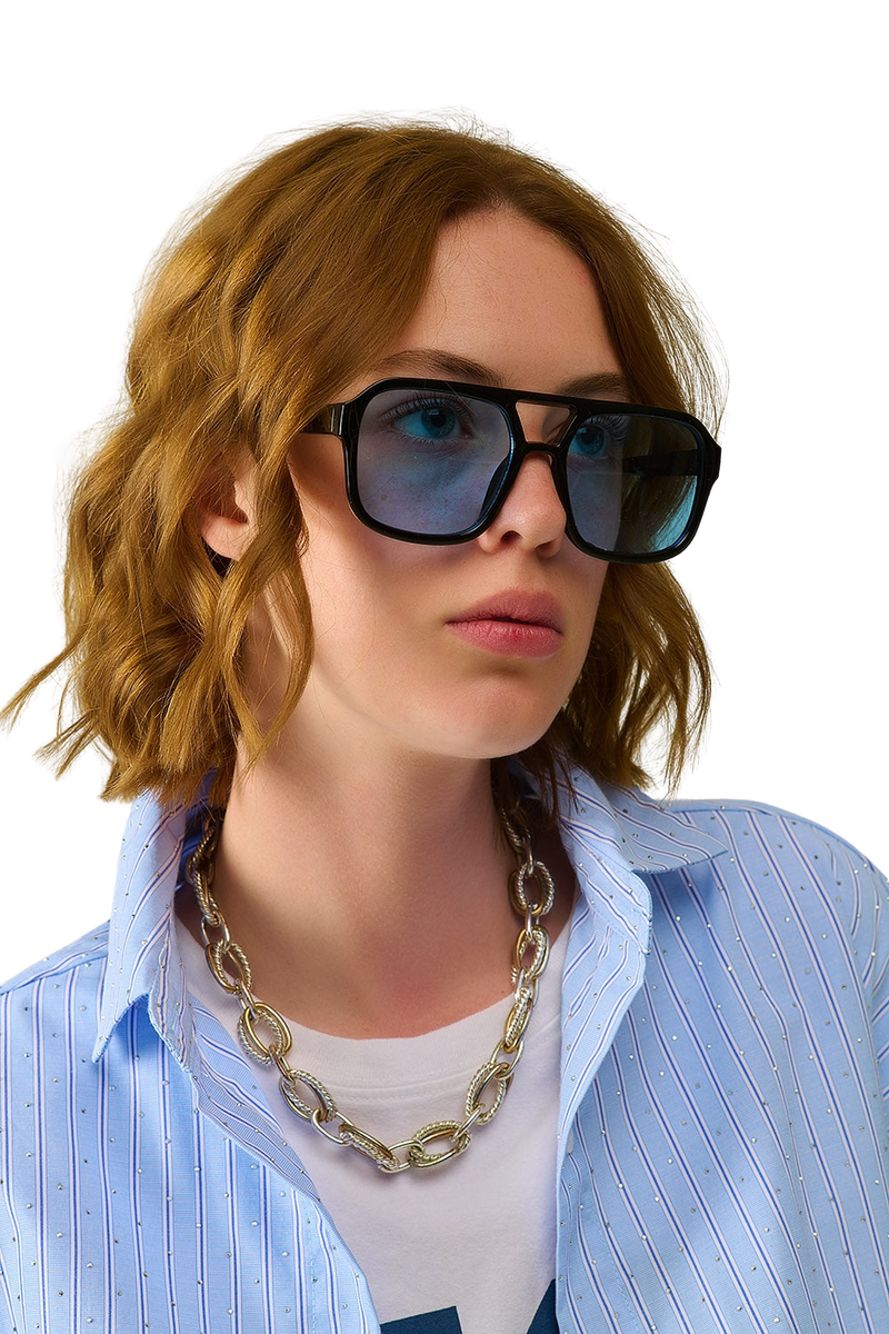 Blue Lens Sunglasses – Black Frames