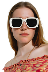 Oversized White Rectangular Sunglasses