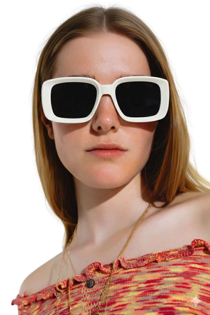 Oversized White Rectangular Sunglasses