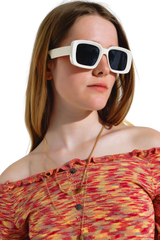 Oversized White Rectangular Sunglasses