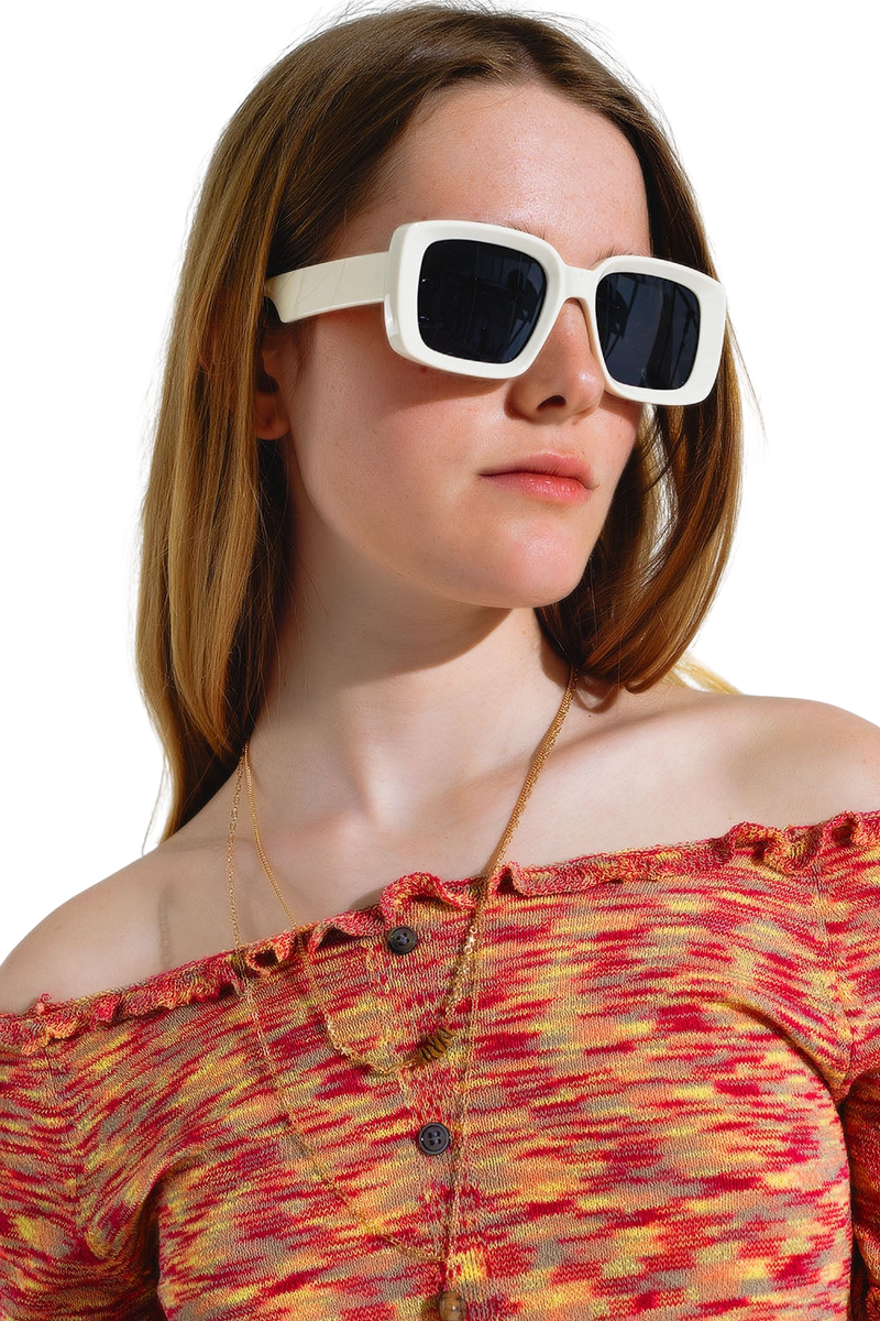 Oversized White Rectangular Sunglasses