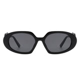 Glittera - Rectangle Retro Oval Chic Round Lens Leaf Design Fashion Sunglasses
