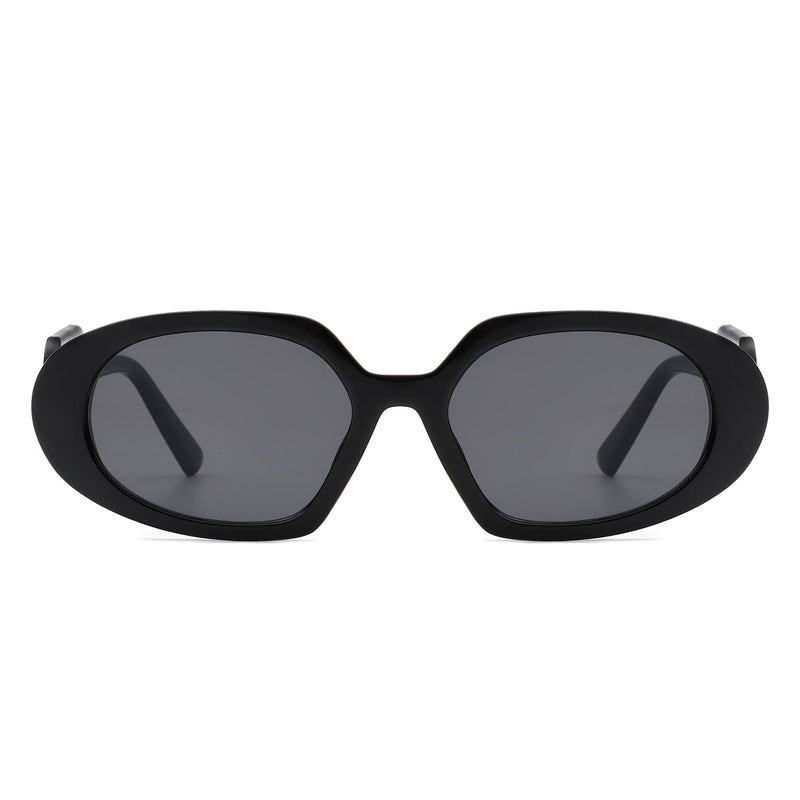 Glittera - Rectangle Retro Oval Chic Round Lens Leaf Design Fashion Sunglasses