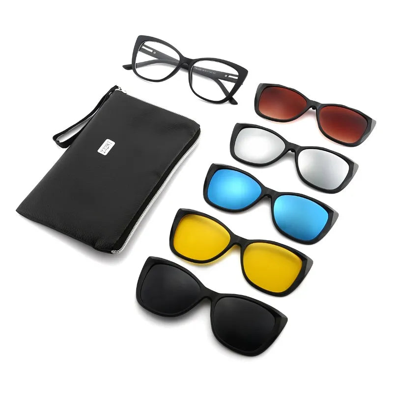 HJYFINO 5 Lenes Magnet Sunglasses Clip Mirrored Clip on Sunglasses