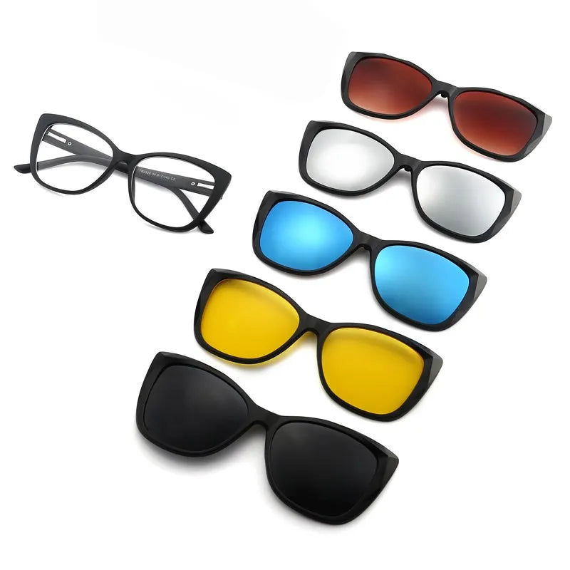 HJYFINO 5 Lenes Magnet Sunglasses Clip Mirrored Clip on Sunglasses