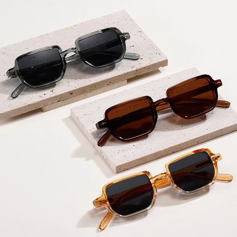 SO&EI Retro Rectangle Rivets Men Punk Gradient Sunglasses Shades UV400