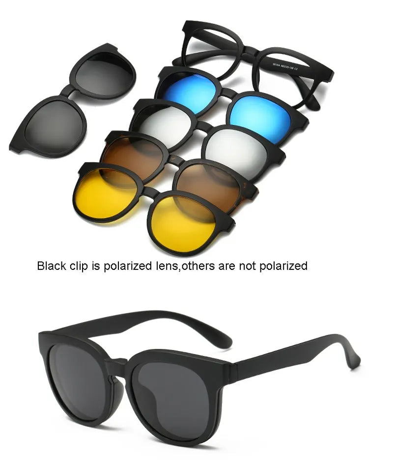 HJYFINO 5 Lenes Magnet Sunglasses Clip Mirrored Clip on Sunglasses