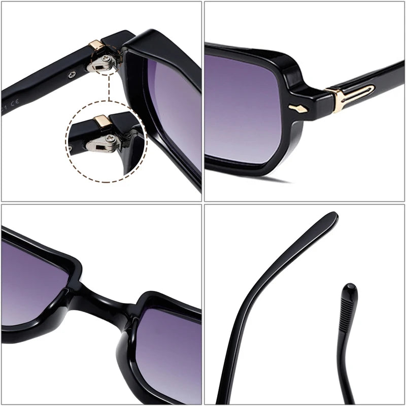 SO&EI Retro Rectangle Rivets Men Punk Gradient Sunglasses Shades UV400
