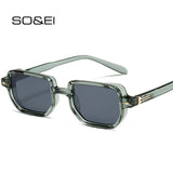 SO&EI Retro Rectangle Rivets Men Punk Gradient Sunglasses Shades UV400
