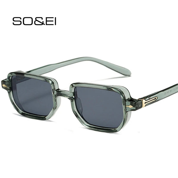 SO&EI Retro Rectangle Rivets Men Punk Gradient Sunglasses Shades UV400