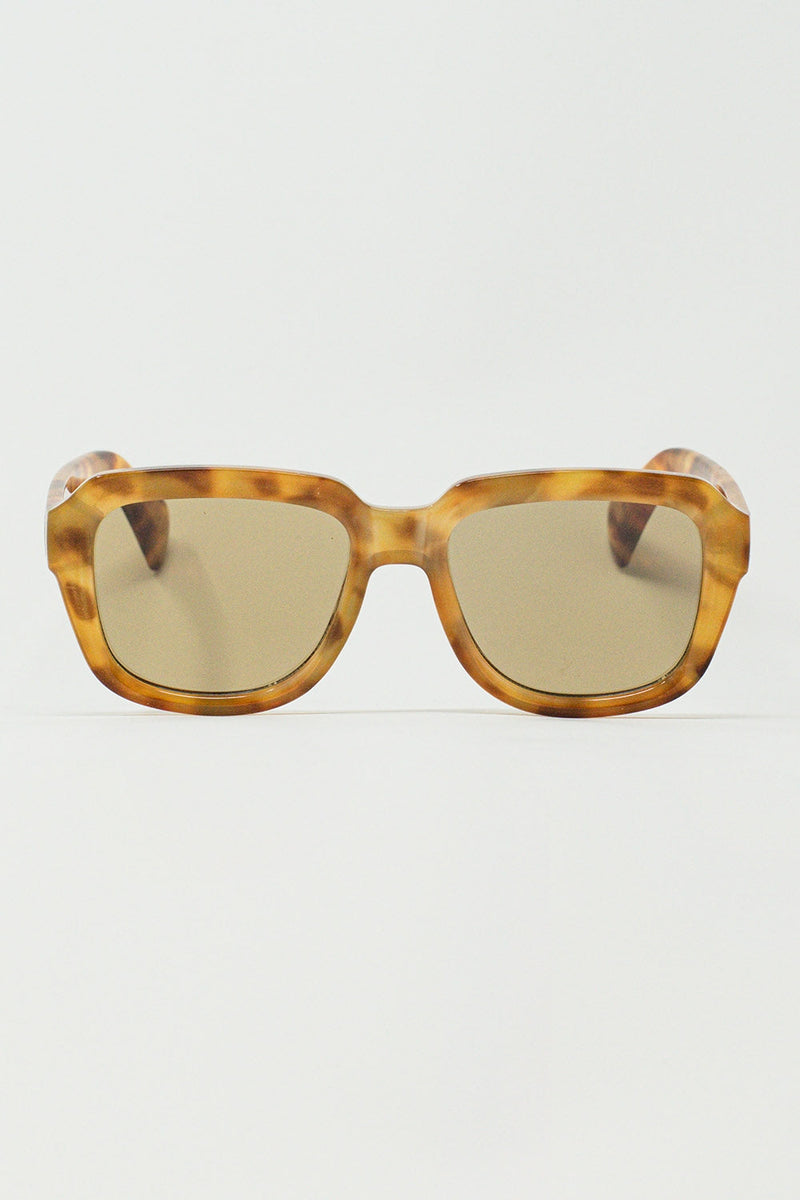 Chunky Square Sunglasses With Yellow Tinted Frame in Light Tortoise Shell