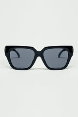 Geometric Thick Black Sunglasses With Black Lens