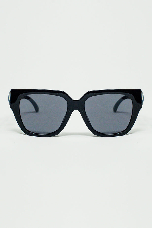 Geometric Thick Black Sunglasses With Black Lens