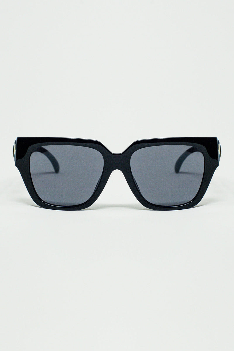 Geometric Thick Black Sunglasses With Black Lens