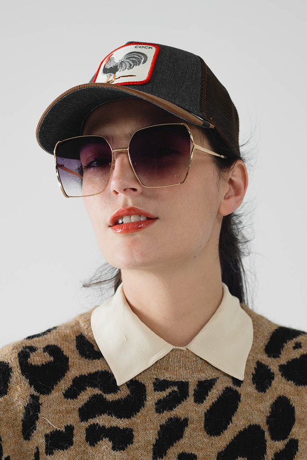 Oversized Square Metal Sunglasses in Black Gradient Lens