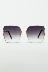 Oversized Square Metal Sunglasses in Black Gradient Lens